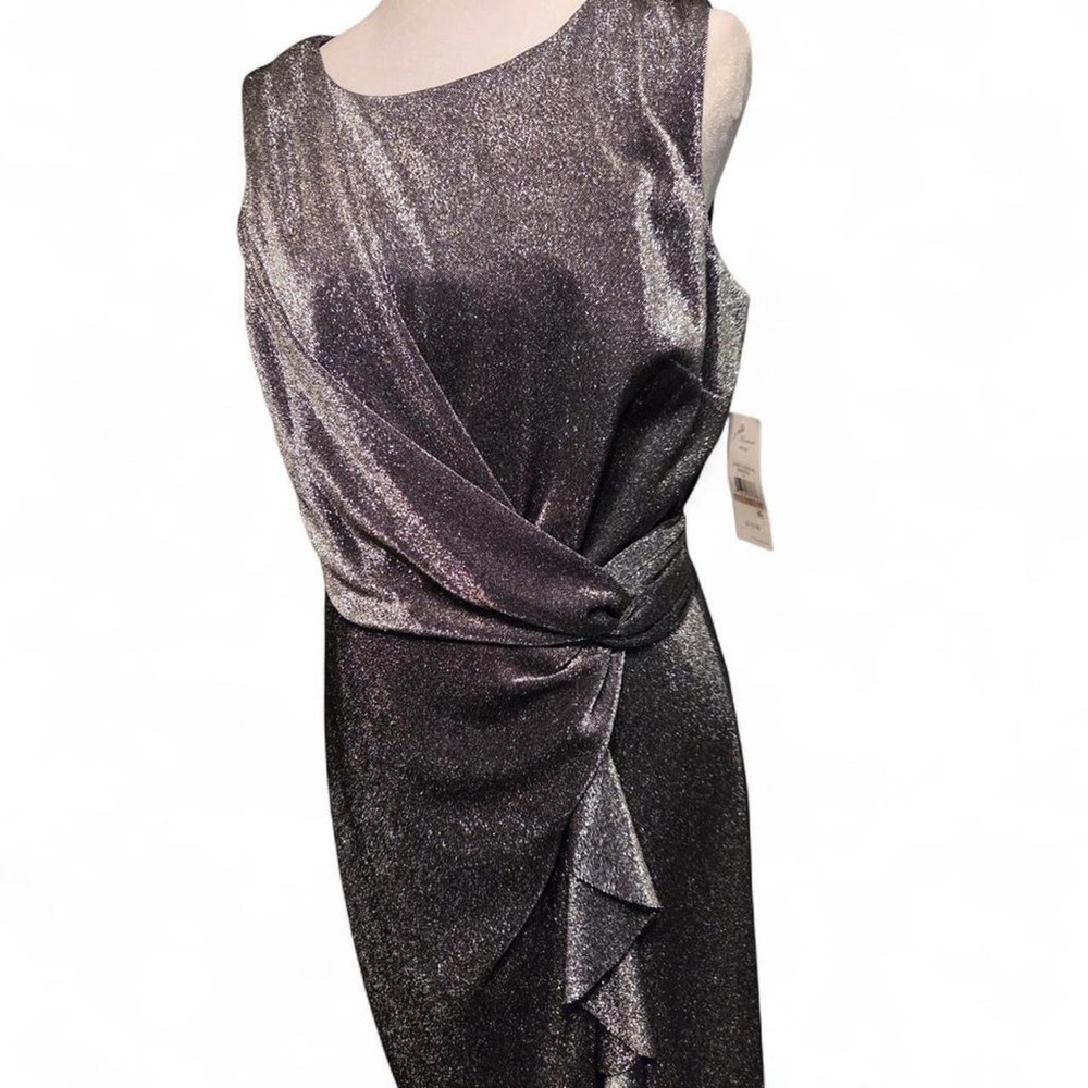 Elegant Asymmetrical Sleeveless Dress in Shimmering Black